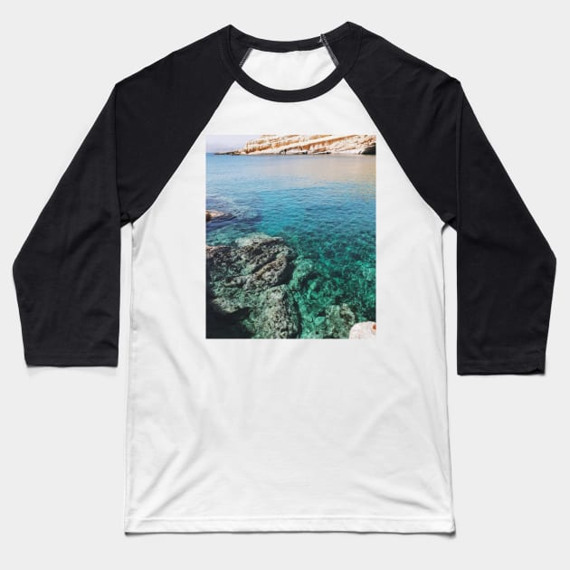 Blue Sea Crete Baseball T-Shirt by GinaaArts